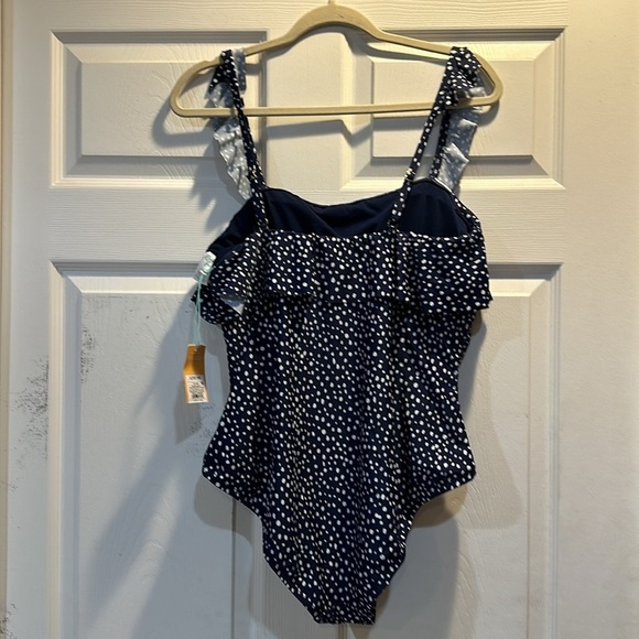 NWT! Kona Sol Navy Ruched Front Full Coverage One Piece Swimsuit L - Picture 7 of 8